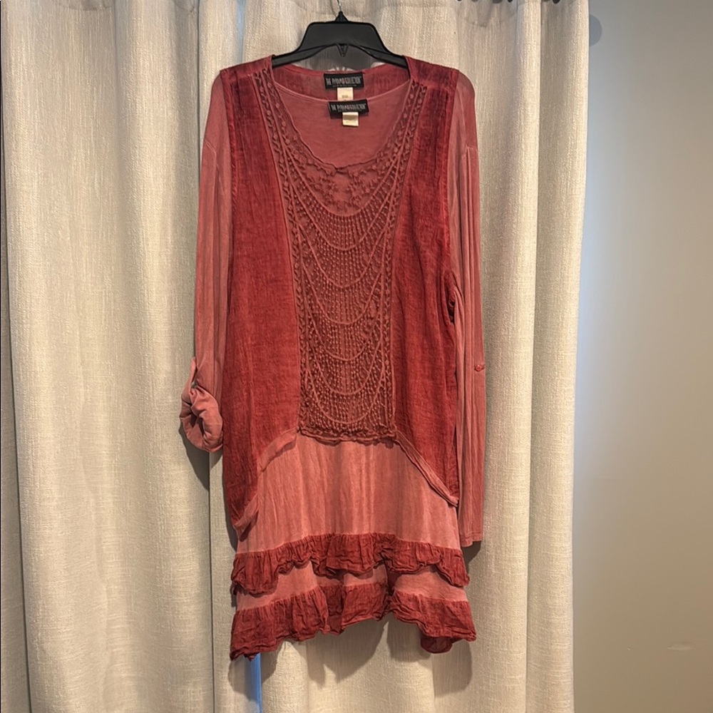 The Pyramid Collection Asymmetrical Red Bell Sleeve Tunic